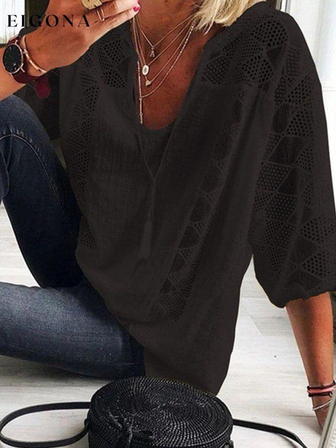 Loose Solid Color Pullover V-Neck Shirt cotton linens