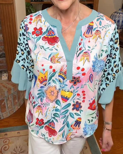 Bluse mit Leopardenmuster und Rüschenärmeln