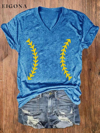 Women's Softball Lover Casual V-Neck Tee ball print