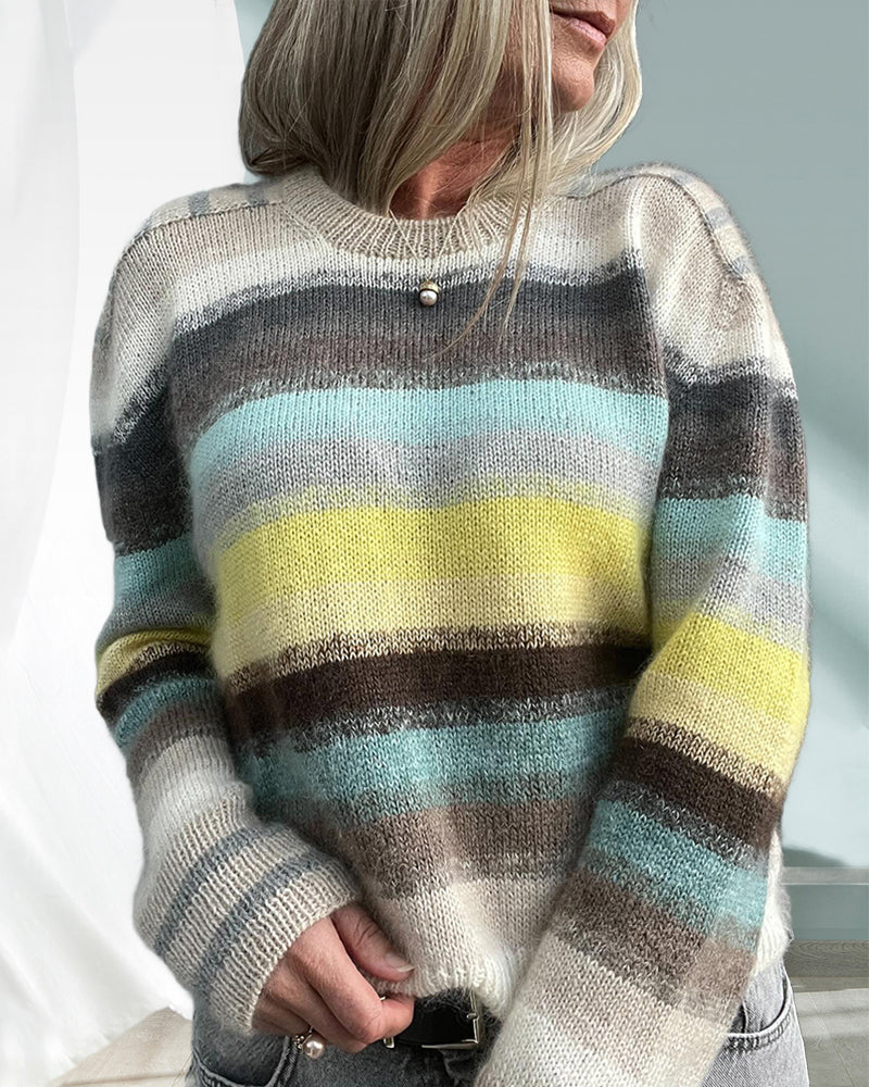 Round neck contrast striped pullover sweater 2024 f/w pullovers