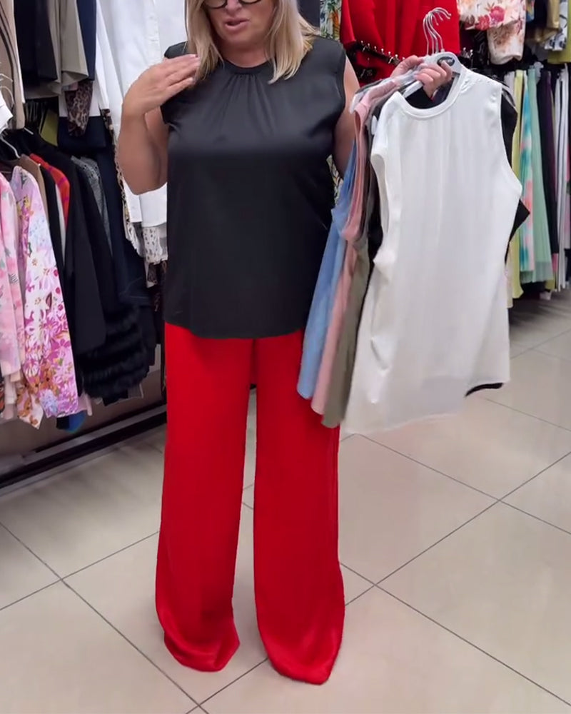 Ärmelloses Tanktop mit Rundhalsausschnitt und einfarbiger Farbe