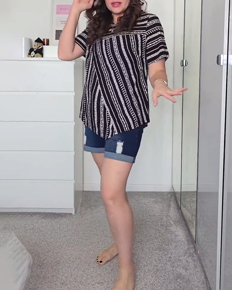 Lässiges bedrucktes T-Shirt mit Rundhalsausschnitt