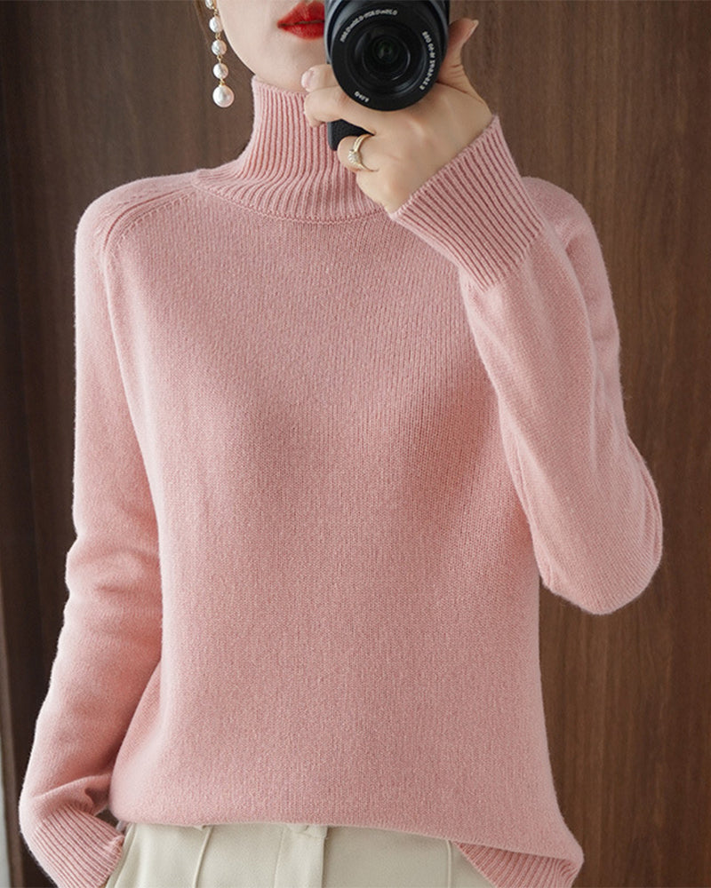 Simple solid color high collar long sleeve sweater 2024 f/w pullovers