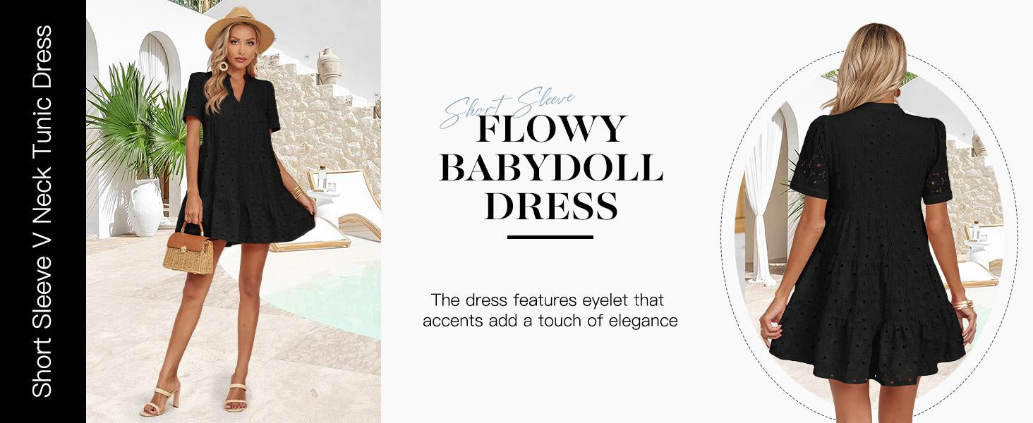 Hollow V-Neck Short-Sleeved Dress