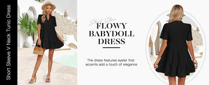 Hollow V-Neck Short-Sleeved Dress