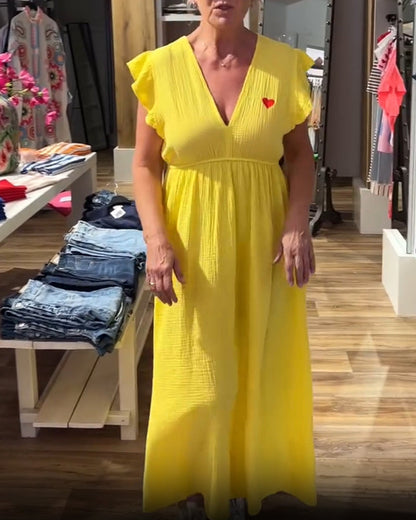 A-Linien-Kleid mit V-Ausschnitt und Rüschenärmeln