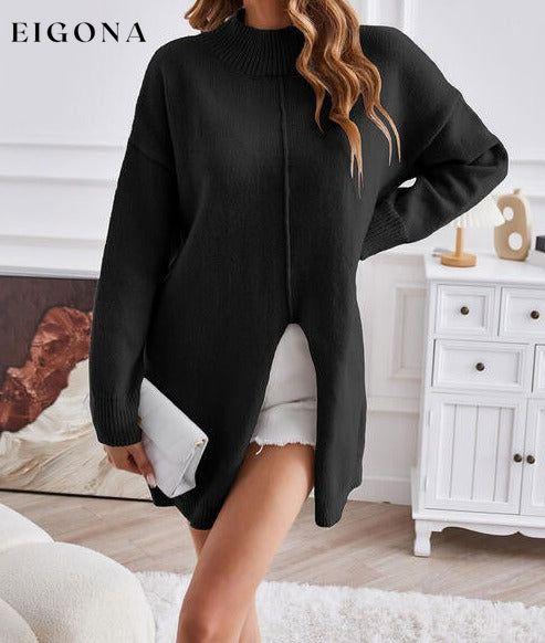 Exposed Seam Mock Neck Slit Sweater clothes SF Knit Ship From Overseas Sweater sweaters