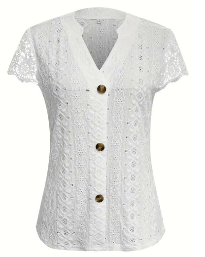 Camicetta a maniche corte con motivo cavo in tinta unita