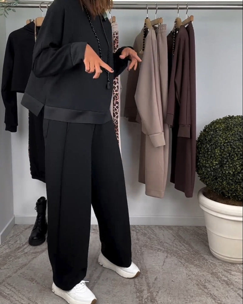 Casual solid color round neck sweatshirt pants set 2024 f/w two-piece sets