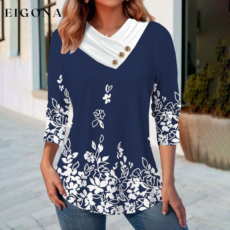 Casual Floral Print Blouse Navy Blue best Best Sellings clothes Plus Size Sale tops Topseller