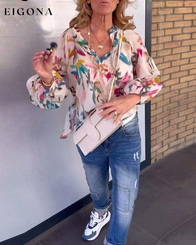 Casual retro leaf print blouse blouses & shirts spring summer