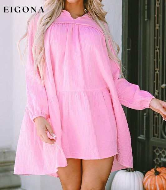 Ruched Long Sleeve Mini Dress Fuchsia Pink clothes Ship From Overseas SYNZ trend