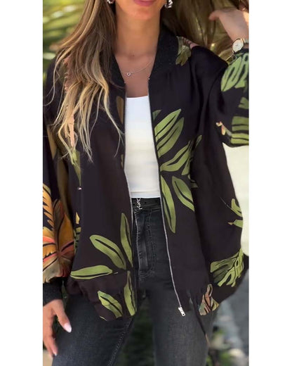 Long Sleeve Printed Zipper Coat