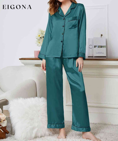 Lapel Collar Long Sleeve Top and Pants Pajama Set Deep Teal clothes Daniel.L lounge wear loungewear pajamas Ship From Overseas