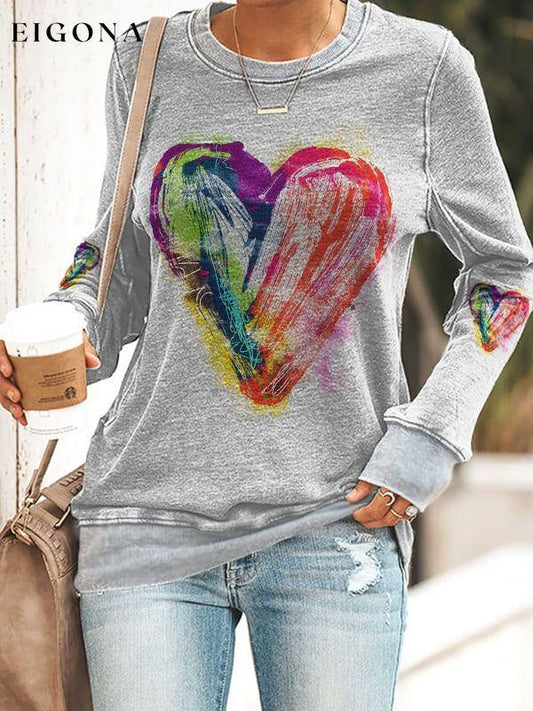 Women's Oil Painting Love-Heart Print Casual Sweatshirt