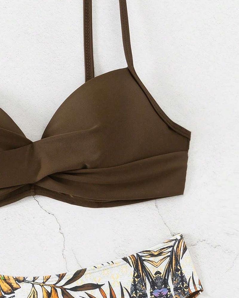 Bedruckter Triangel-Bikini mit Spaghettiträgern