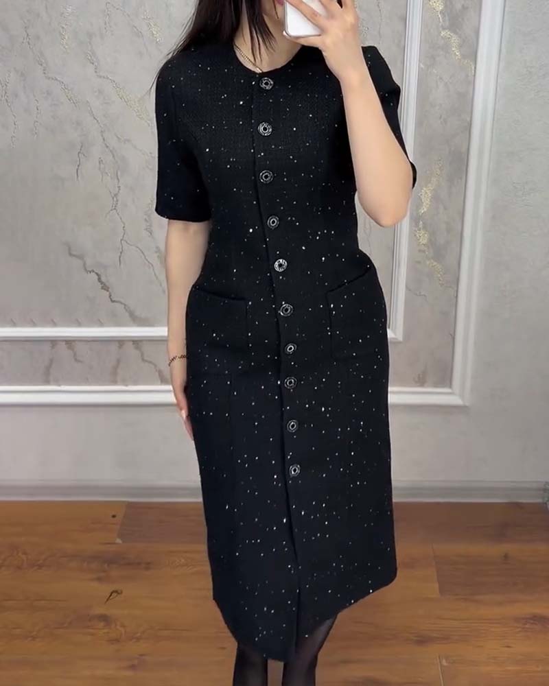 Elegant Slim-Fit Buttoned Pockets Dress