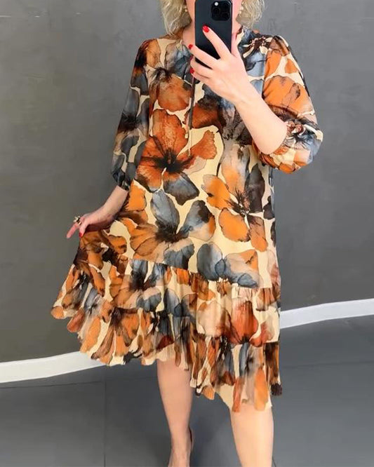 Rüschenkleid mit Vintage-Blumendruck