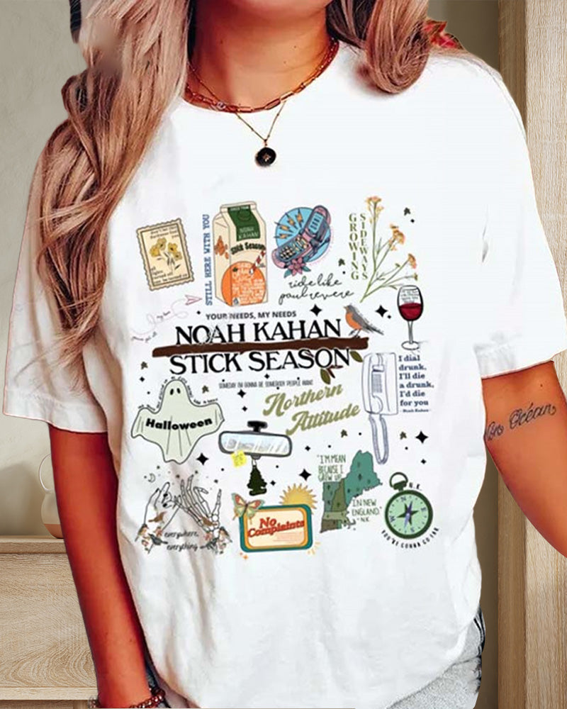 Cartoon letter printed round neck casual t-shirt summer t-shirts