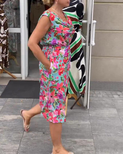 Ärmelloses, florales Modekleid