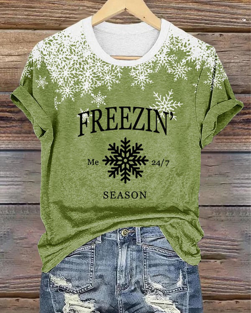 Women's Christmas I'm cold print casual T-shirt