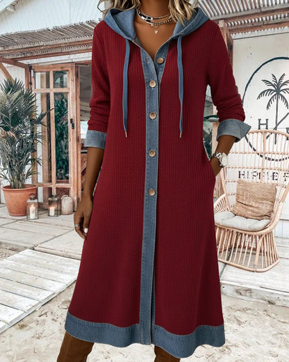 Hooded Color Block Fashionable Dress