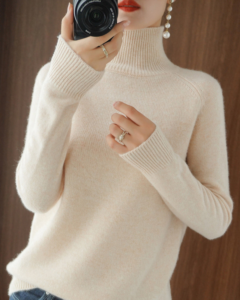 Simple solid color high collar long sleeve sweater 2024 f/w pullovers