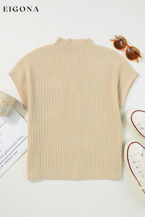 Ribbed Mock Neck Short Sleeve Knit Top clothes Ship From Overseas SYNZ