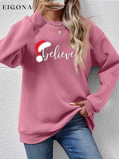 BELIEVE Graphic Long Sleeve Holiday Christmas Sweatshirt Moonlit Mauve Changeable christmas sweater clothes Ship From Overseas