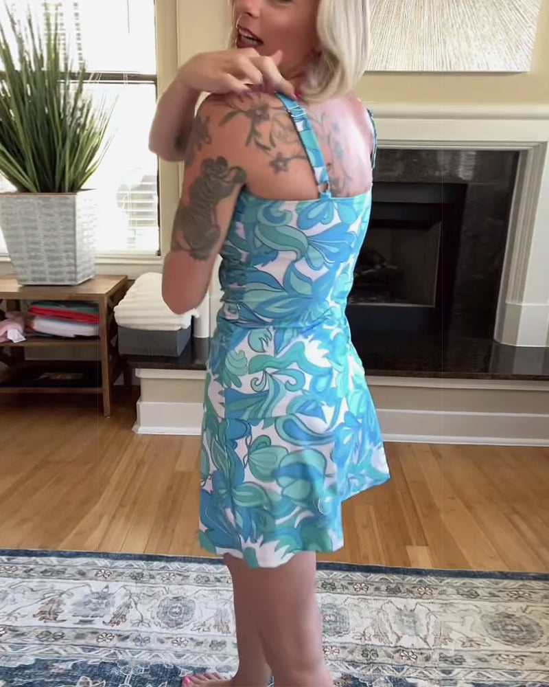 Tankini sexy con bretelle stampate sui fianchi