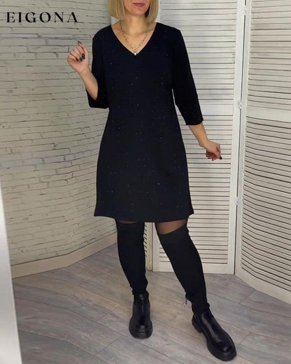 Elegant v-neck dress with three-quarter sleeves Black 2023 f/w 23BF casual dresses Clothes Dresses spring