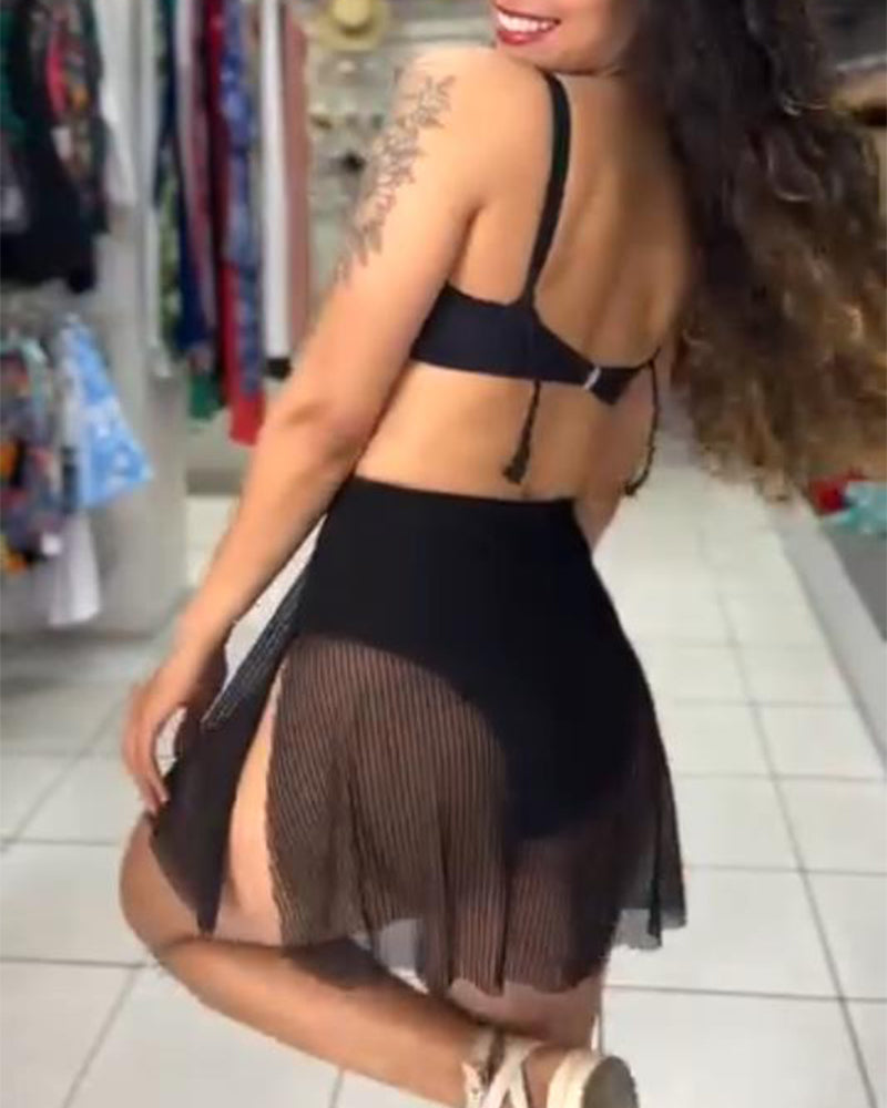 Sexy Solid Color Mesh Two-Piece Bikini