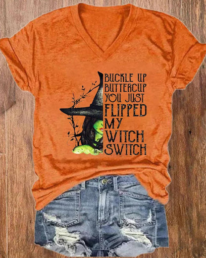 Women's Halloween Buckle Up Buttercup You Just Flipped My Witch Switch Casual Tee halloween t-shirts