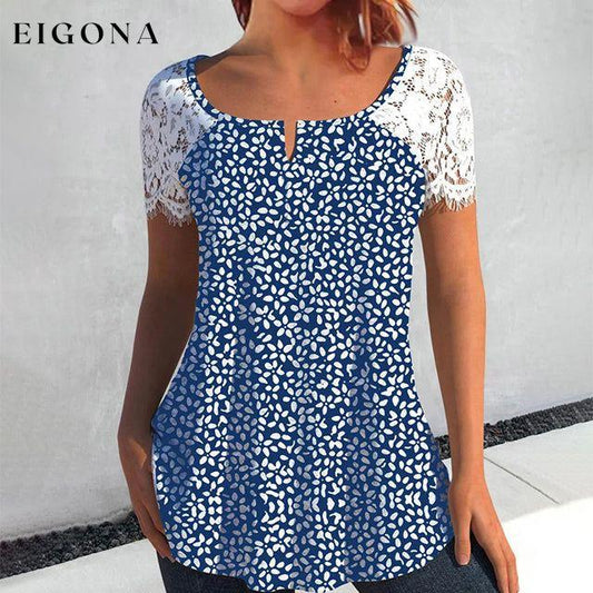 Elegant Lace Patchwork Blouse Blue best Best Sellings clothes Plus Size Sale tops Topseller
