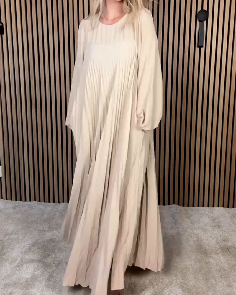 Elegant Puff Sleeve Pleated Dress