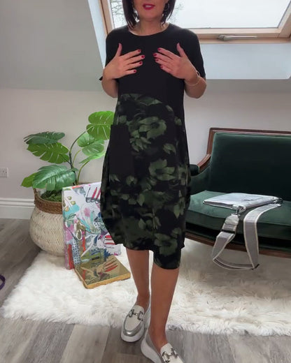 Casual round neck floral print patchwork dress