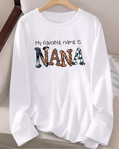 Trendy Nana Print Womens Casual Long Sleeve Top 2024 f/w blouses & shirts faith & slogan