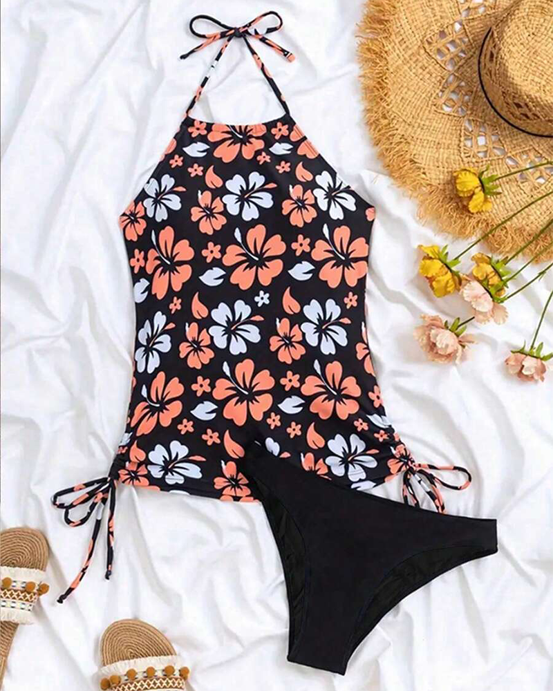 Halter Neck Floral Print Tankini