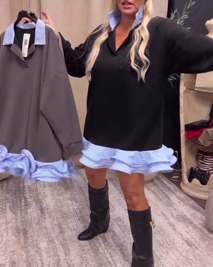 Patchwork-Rüschenkleid mit Revers