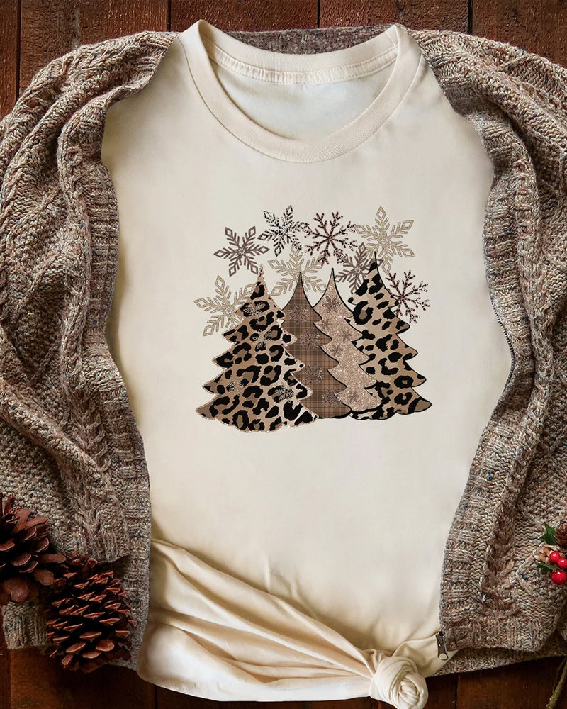 Leopard print christmas tree T-shirt christmas summer t-shirts