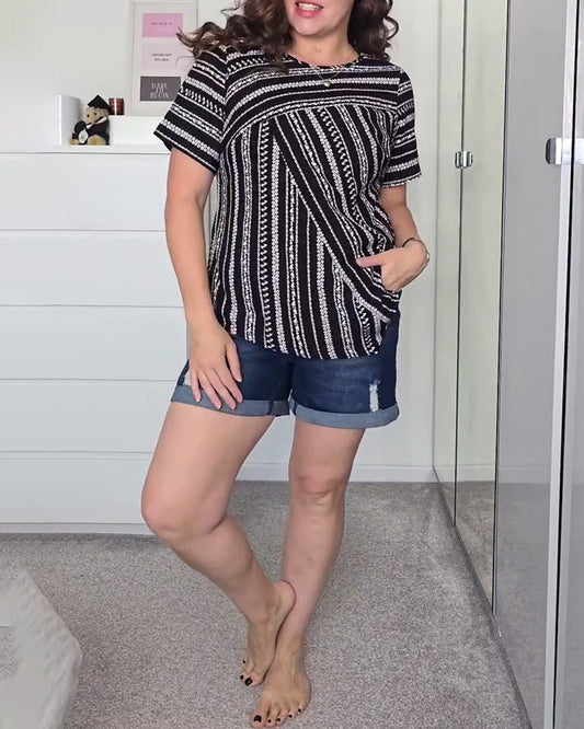 Lässiges bedrucktes T-Shirt mit Rundhalsausschnitt