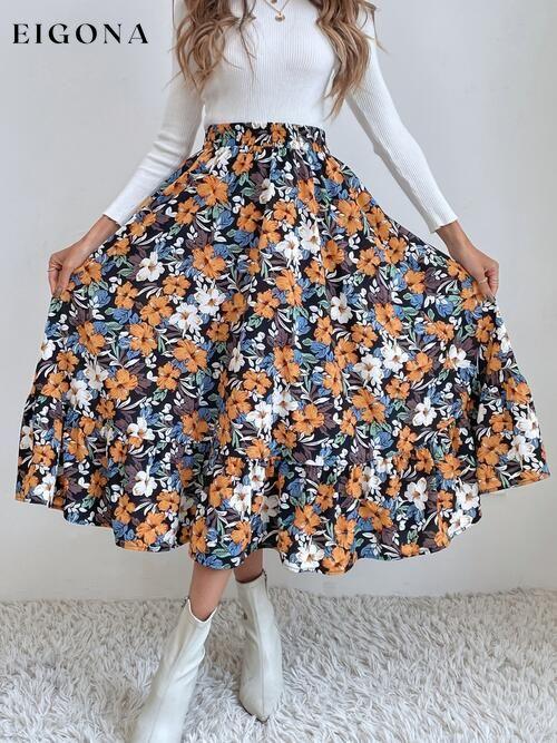 Printed Ruffle Hem Midi Skirt bottoms clothes midi skirts Ship From Overseas skirt skirts Women's Bottoms Y@X@N@H