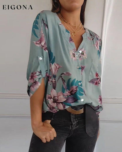 Half Sleeve V-Neck Floral Top blouses & shirts spring summer