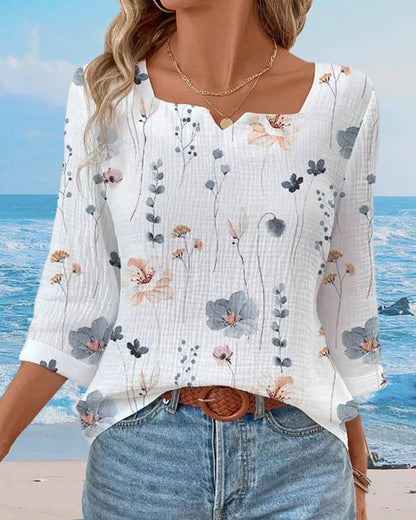 Fresh floral print top blouses & shirts spring summer