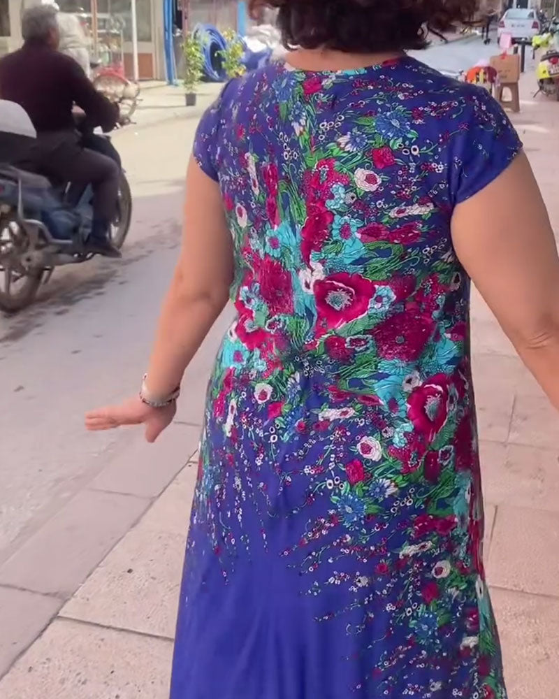 Lässiges Kleid mit V-Ausschnitt und Blumendruck