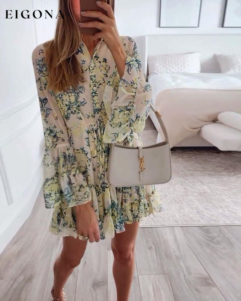 Elegant dress with floral print bell sleeves casual dresses spring summer