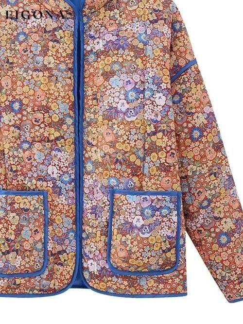 Floral Open Front Puffer Jacket with Pockets clothes K&BZ Ship From Overseas