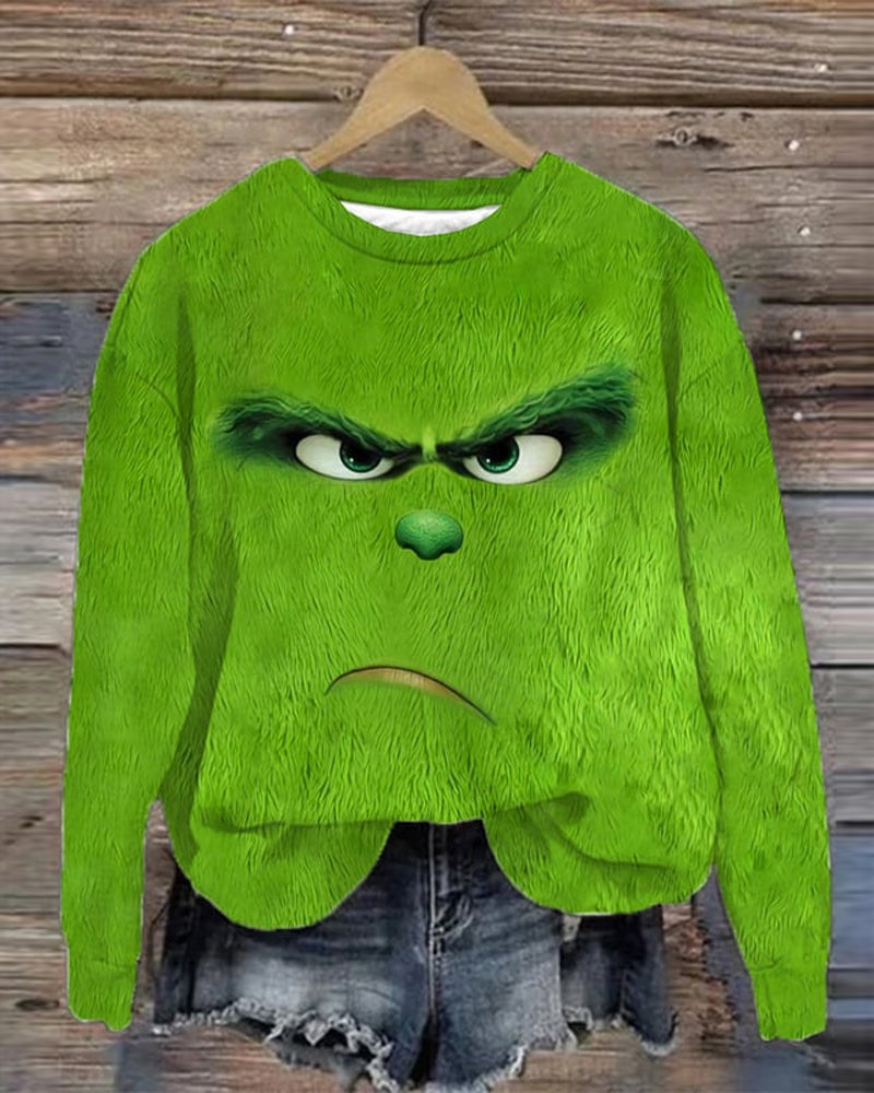 Women's Casual Fun Christmas Printed Crew Neck Sweatshirt 2024 f/w Green Grinch grinch sweatshirts