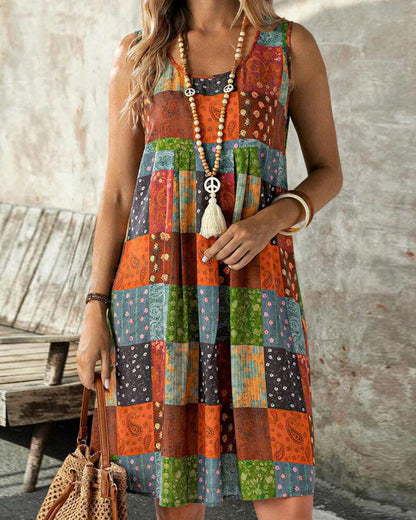 Sleeveless colorful square dress casual dresses summer