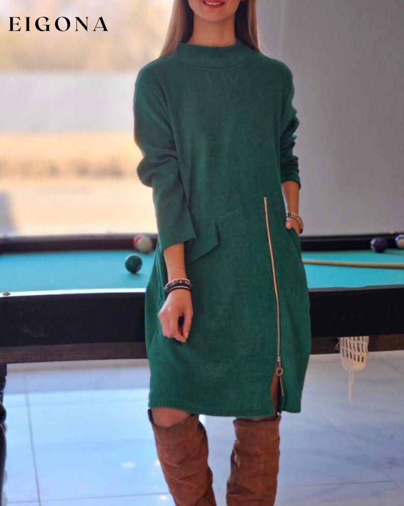Simple Long Sleeve Dress with Zipper Green 2023 f/w 23BF casual dresses Clothes Dresses spring